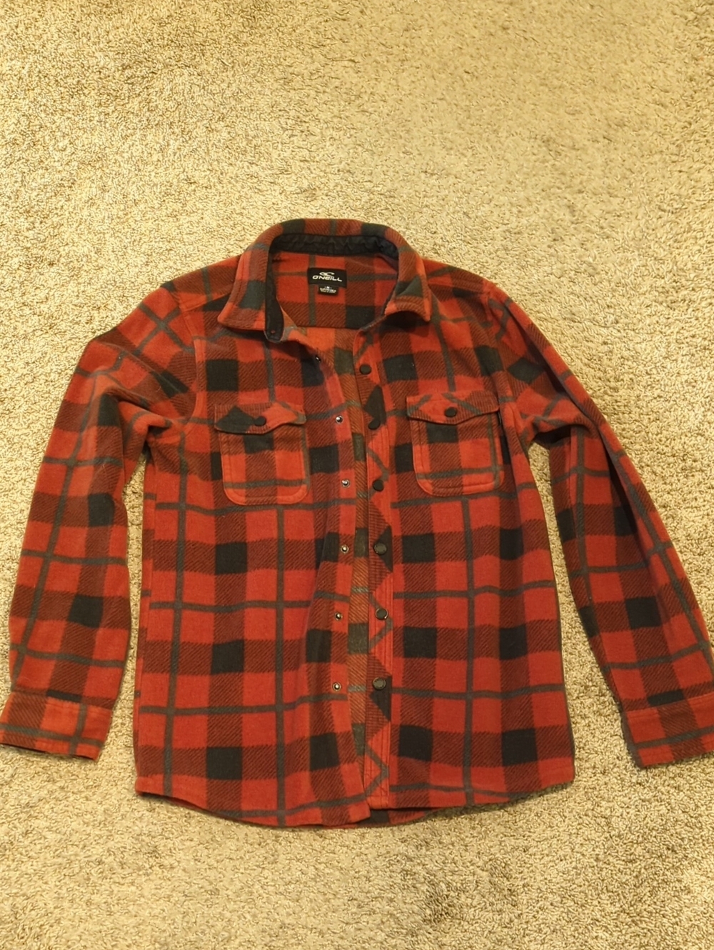 O'Neill Boys Medium Red, Grey and Black Plaid Fleece Shirt Jacket